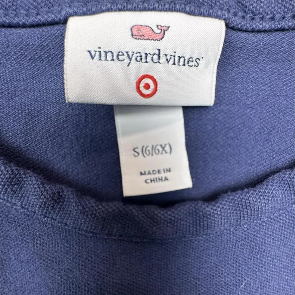 Vineyard Vines Dress Girls 6/6X Blue Striped Sleeveless Shift Pockets Whale Logo